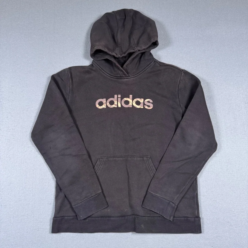 Adidas Pullover Hoodie Faded Black Camo Logo Graphic Sweatshirt Mens Medium